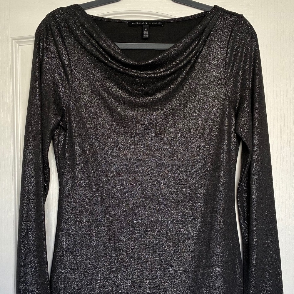 White House Black Market Shimmer Cowl-Neck Top, XS
